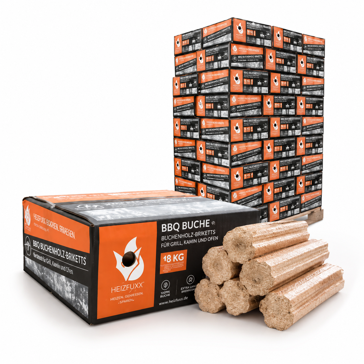 Heizfuxx BBQ-Buchenholzbriketts 18kg x 18 Gebinde 324kg Palette – Image 4