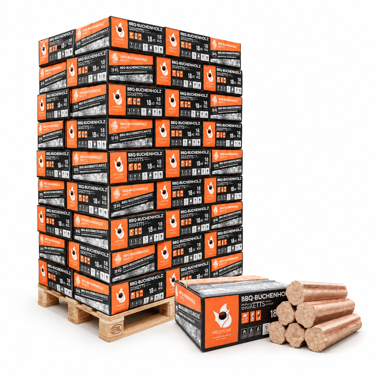Heizfuxx BBQ-Buchenholzbriketts 18kg x 18 Gebinde 324kg Palette – Image 5